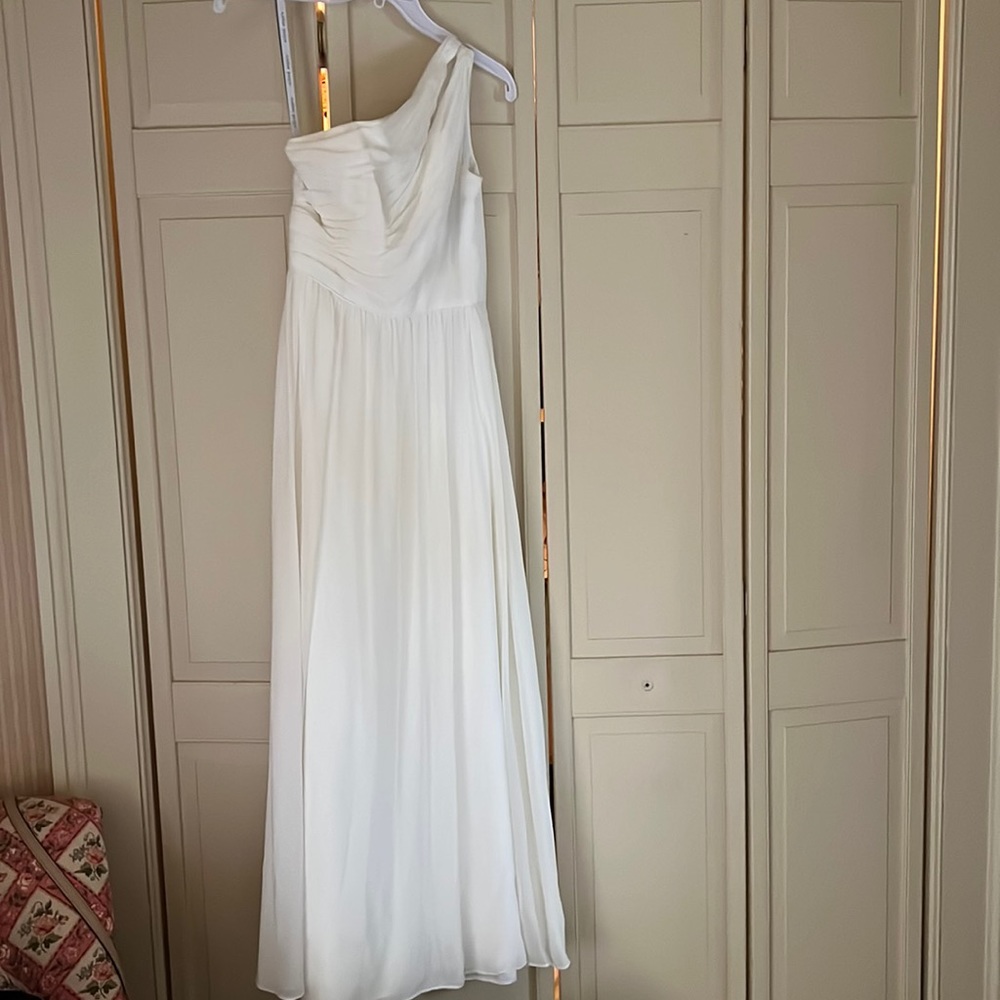 Long formal one shoulder white dress